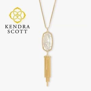 KENDRA SCOTT Rayne Long Gold & Mother of Pearl Tassel Pendant Statement Necklace